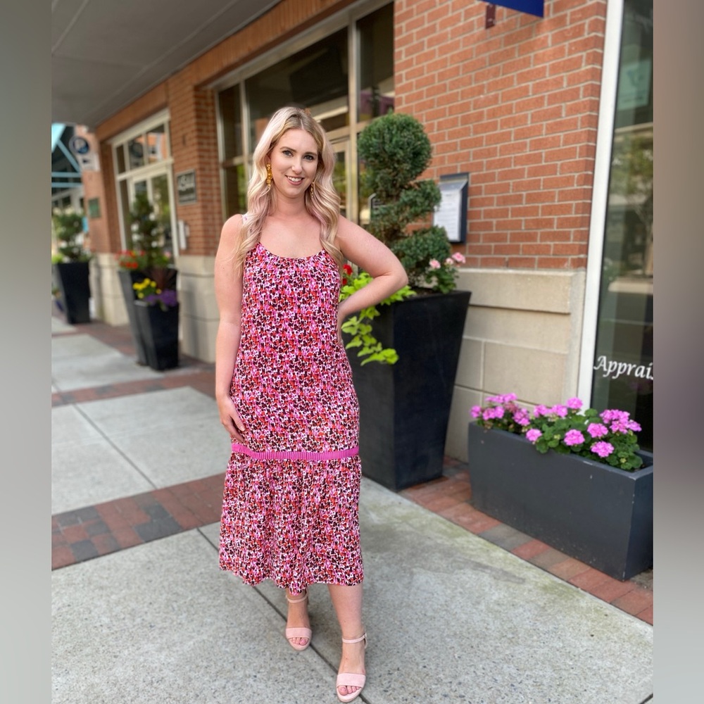Anna Cate Lizzy Maxi Ruffle Dress Pink Size M Confetti Print Lightweight